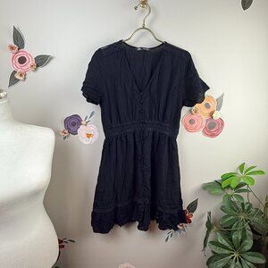 Zara Black Button-up Blouse Mini Dress - Size - Medium